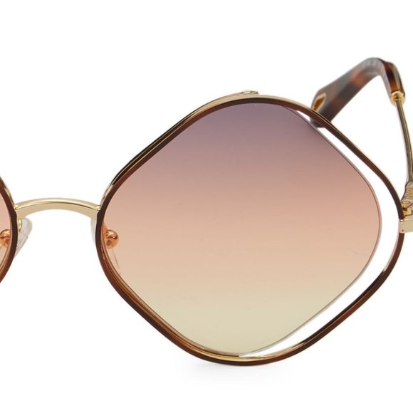 NEW CHLOÉ 57MM Diamond Shape Gold Frame Grey Brown Multi Gradient Sunglasses main image 5